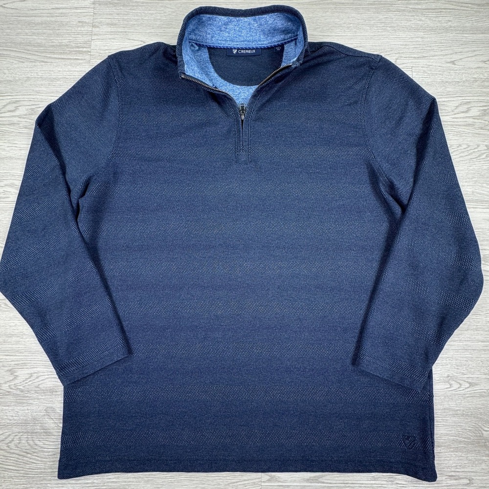 Cremieux Mens Quarter Zip Pullover Sweater Navy Blue XL Textured Striped